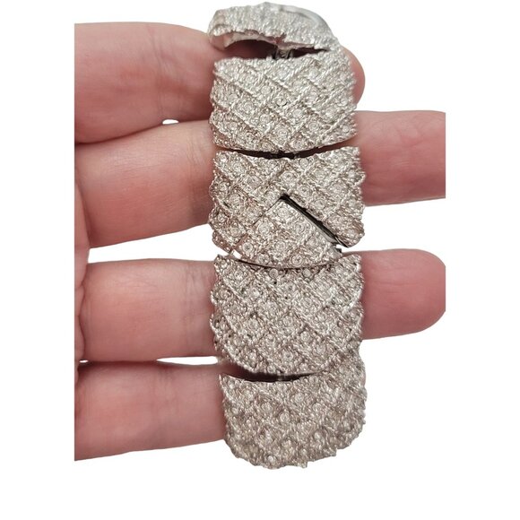 Hutton Wilkinson Silver Tone Clear Pave Rhinestone Panel Bracelet, E785 - Picture 8 of 12